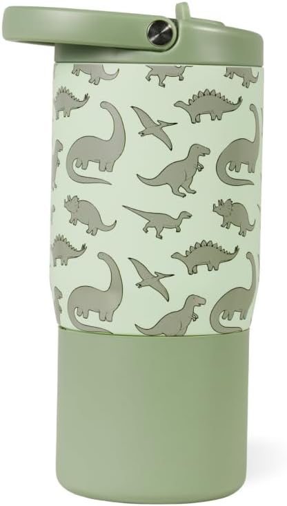 HydroJug Kids 14 oz Sport Water Bottle – Stainless Steel, Insulated, 100% Leakproof, With Carry Handle, BPA-Free – Kid-Friendly Design – Durable & Dishwasher Safe, Dinosaur