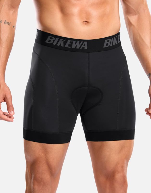 Bikewa Men's Cycling Underwear with Anti-Slip Leg Grips 4D Padded Bike Shorts MTB Liner for Bicycle Biking Riding