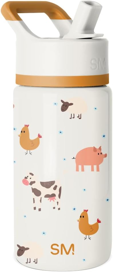 Simple Modern Kids Summit Water Bottle with Straw Lid | 14oz Stainless Steel Cup Insulated Tumbler for Toddlers, School | Farm Animals