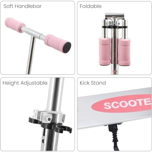 Scooter for Kids with Light up Wheels, 3 Adjustable Levels, Rear Brake