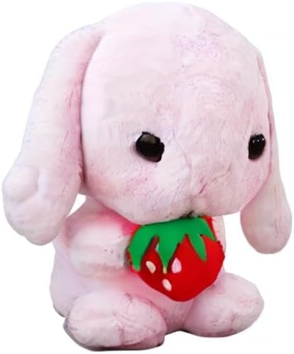 HOUPU Soft Toy - Sitting Lop Eared Rabbit, Easter White Rabbit Stuffed Bunny Animal with Carrot Soft Lovely Realistic Long-Eared Standing Pink Plush Toys (Pink-Strawberry,8.6in/22cm)