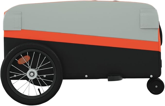 Bike Trailer Bicycle Cargo Trailer, Bike Wagon Trailer, Bike Cart with Safety Flag, Black and Orange 99.2 lb Iron, 54.3"x27.2"x22.8"