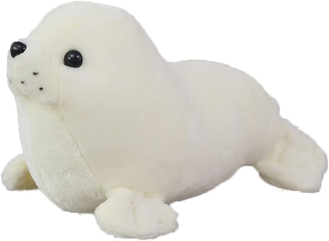 Seal Plush Stuffed Animal White Cute Toy Pillow Kawaii Doll for Kids, 11.8 inch