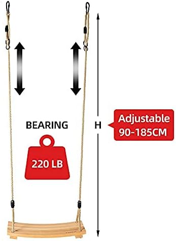 Wooden Tree Swings Tree Swing for Adults Children Kid's Wood Swing Seat with Adjustable Rope 220lbs Load Wooden Swing Set for Indoor Outdoor