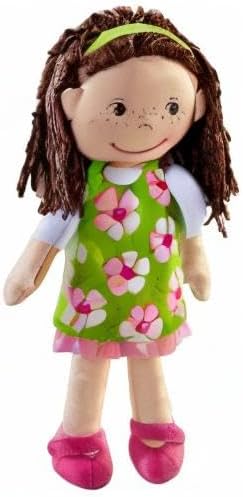 HABA Coco 12" Soft Baby Doll with Brown Hair, Embroidered Face, Removable Green Dress, Matching Headband - Machine Washable Toddler Doll - 18 Months+