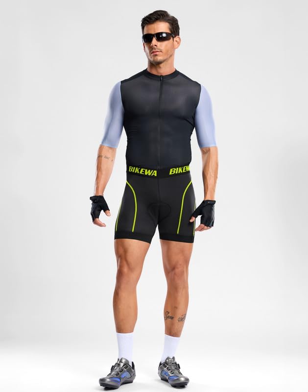 Bikewa Men's Cycling Underwear with Anti-Slip Leg Grips 4D Padded Bike Shorts MTB Liner for Bicycle Biking Riding