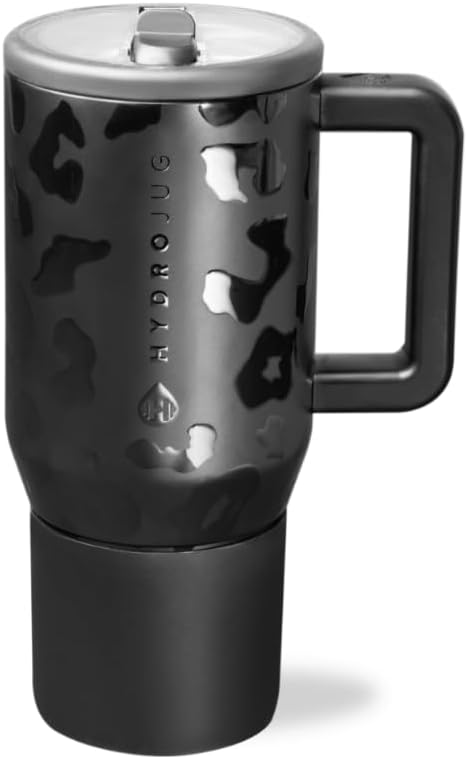 HydroJug Kids - 20 oz Insulated Kids Water Bottle with Flip Straw & Handle | Leak-Proof & Durable | Perfect for School, Sports, Lunch, Travel & Camp, Black Leopard