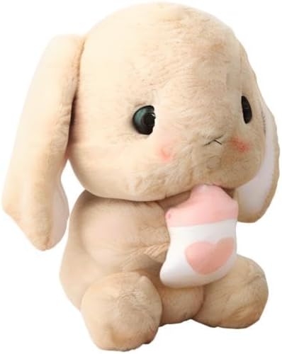 HOUPU Soft Toy - Sitting Lop Eared Rabbit, Easter White Rabbit Stuffed Bunny Animal with Carrot Soft Lovely Realistic Long-Eared Standing Pink Plush Toys (Brown-Milk Bottle,29.5in/75cm)
