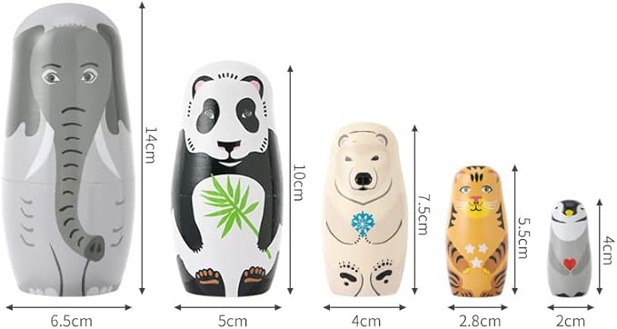 Long-Nosed Elephant Nesting Dolls Wooden Matryoshka Russian Doll Handmade Stacking Toy Set 5 Pieces for Kids