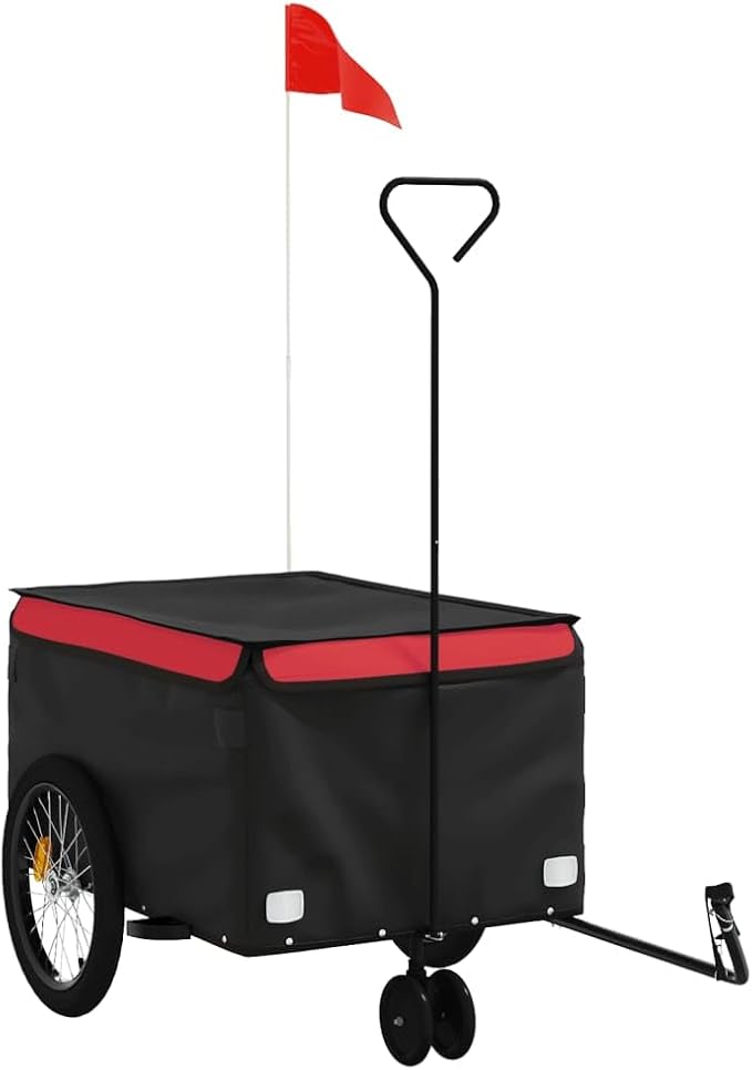 Bike Cargo Trailer, Bicycle Cart Bike Wagon Trailer, Bike Luggage Carrier, Loading Bike Storage Cart, Black and Red, Maximum Load Capacity: 66.1 lb,-436