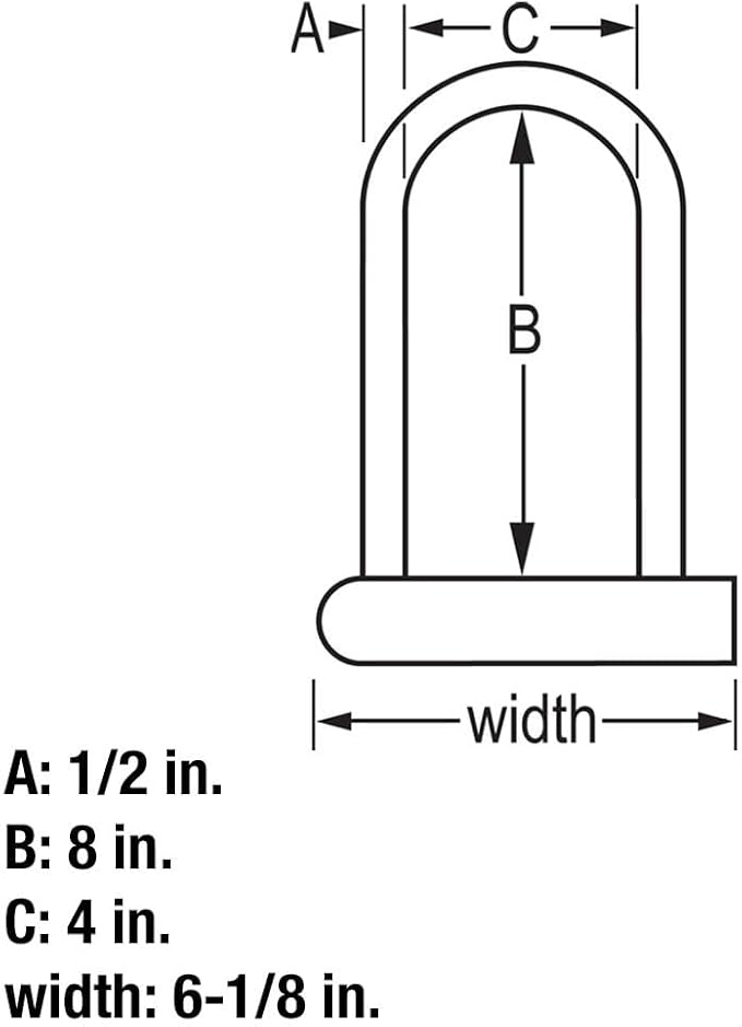 Master Lock 8170D, 6-1/8 inch Wide U-Lock with 8" Shackle, Black (Pack of 6)