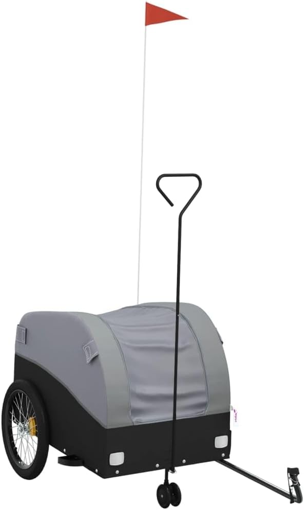 Bike Wagon Trailer, Bike Cart with Safety Flag, Bike Trailer Bicycle Cargo Trailer, Black and Gray 99.2 lb Iron, 24.8"x49.6"x24.8"