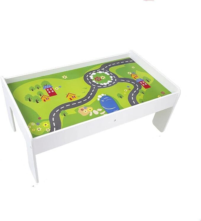 Wooden Train Set with Table 90 Pieces Wooden Kids Activity Toy Table Playset with Reversible Detachable Tabletop, Tracks, Train, Railway, City, Gift for Toddler Boys Girls Ages 3+