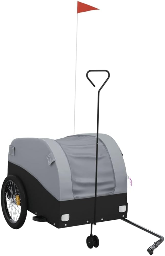 Bike Wagon Trailer, Bike Cart with Safety Flag, Bike Trailer Bicycle Cargo Trailer, Black and Gray 99.2 lb Iron, 26.8"x52.4"x26.8"