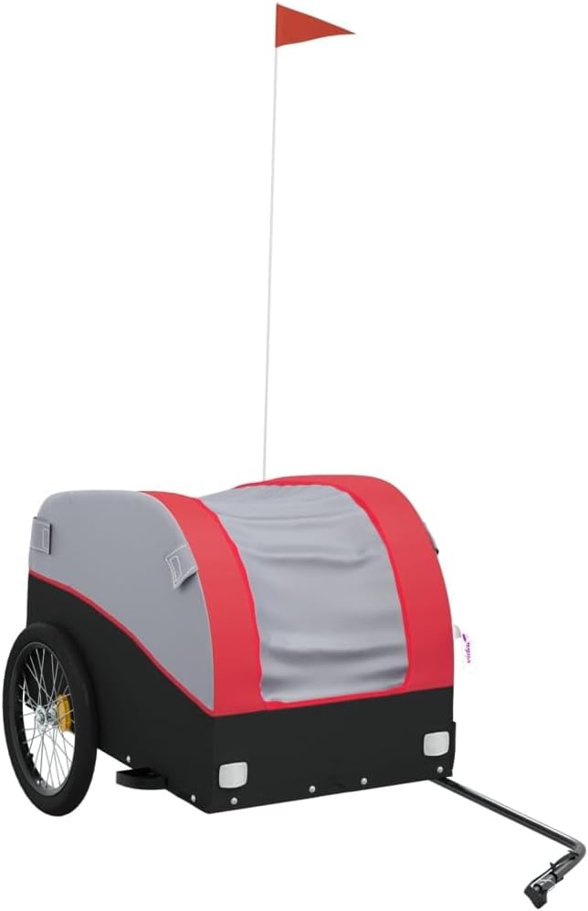 Bike Wagon Trailer, Bike Cart with Safety Flag, Bike Trailer Bicycle Cargo Trailer, Black and Red 99.2 lb Iron, 52.4"x26.8"x26.8"