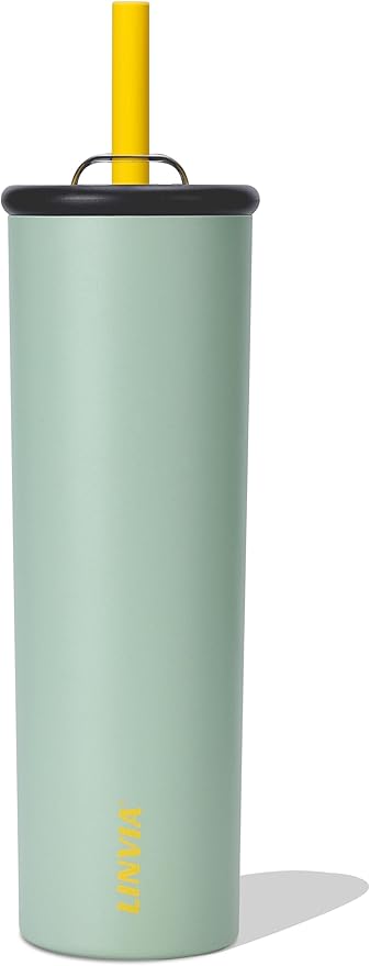 Candy Tumbler, 25 oz Kids Insulated Stainless Steel Water Bottle with Spill Resistant Silicone-Metal Straw and 2-in-1 Lid, BPA-Free, Cup Holder Friendly, Dishwasher Safe, Avocado Green