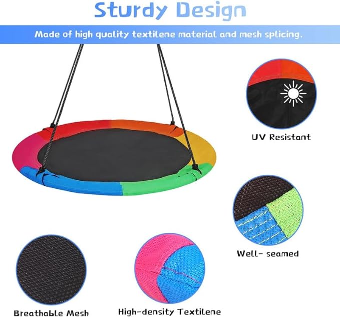RedSwing 43" Flying Saucer Tree Swing for Kids, Waterproof Large Round Swings Seat with Adjustable Hanging Straps for Outdoor Indoor Backyard Playground, Six Colors