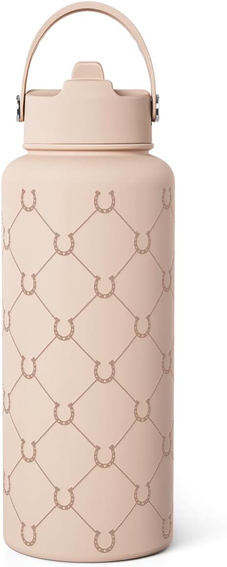 Horse Water Bottle 32oz Stainless Steel with Lid & Straw, Insulated Bottles for Women Girls, Equestrian Gift Idea for Birthday Christmas