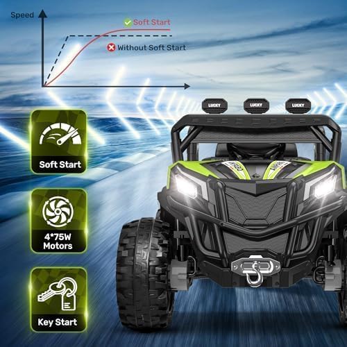 ANPABO 24V Ride on Toys for Big Kids w/Remote Control, 4X75W Motors, Max 4.5MPH, 4WD/2WD Switchable, 4 Shock Absorbers, 19" Spacious Seat, Bluetooth, Electric Car for Kids(Bright Green)