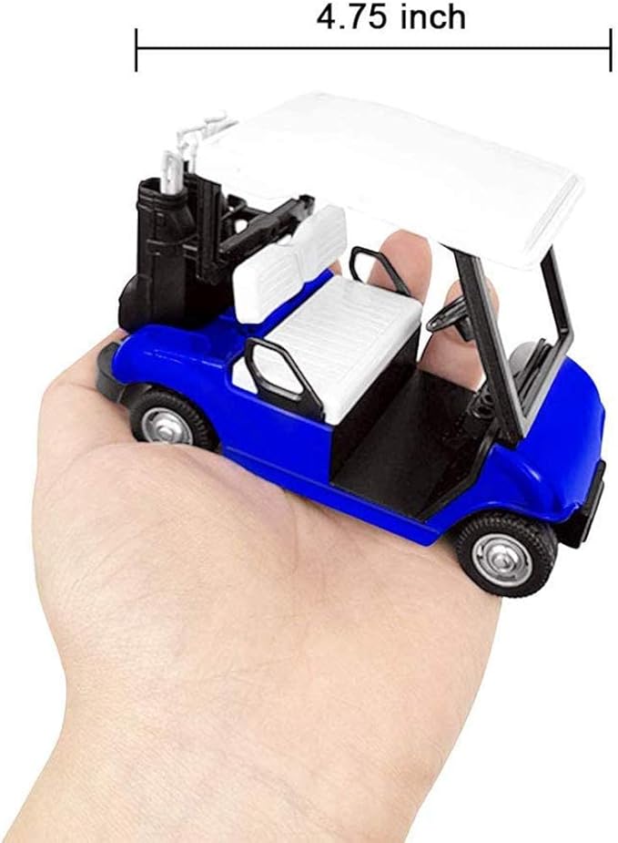 6 Pack: Diecast Golf Carts Toy with Clubs, Alloy Metal Mini Model 1:20 Scale Golfcart Pullback Vehicles for Golfing Themed Office Desk Decor, Bulk Birthday Party Cake Decorations (4.75 Inches)