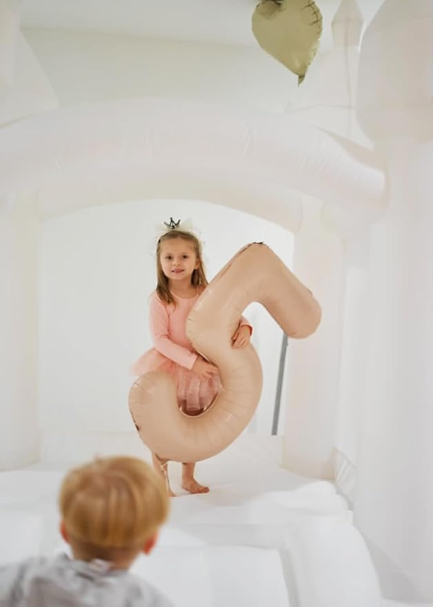 Inflatable White Bounce House for Kids Indoor Outdoor Bouncy Castle for Kid 3-10 Toddler Bounce House with Ground Cover Mat& Blower, Wedding Party Kids Birthday Party (Small Bounce House White)