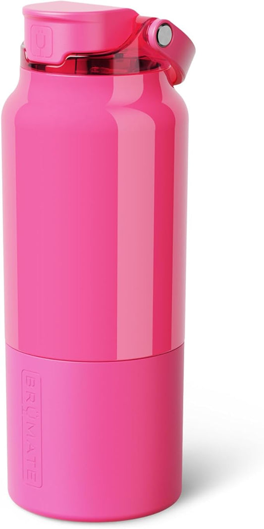 BrüMate Rise 35oz Water Bottle With Covered Silicone Straw | 100% Leakproof Insulated Water Bottle | Soft Sip Silicone Spout | Made of Stainless Steel | 35oz (Neon Pink)