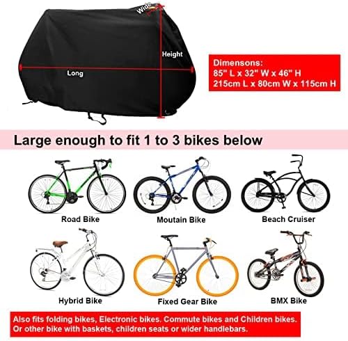 Waterproof Bike Cover Waterproof Foldable Bicycle shield Sun Protective Fits 1-3 Bikes Double Buckle Straps, Black