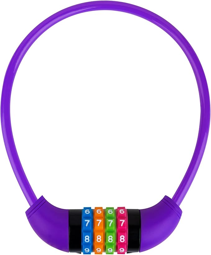 Bike Lock Cable, Bicycle Cable Lock with 4 Digit Combination & Large Lock Head, Resettable Kids Bike Cable Lock, 2 Ft x ∅1/2 IN, Lock for Bike, Scooter, Skateboard, motorcycle, E Bike (Purple)