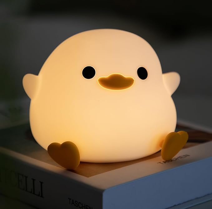 HAPPYBAG Cute Pea Duck Night Light,Duck Lamp,2 Levels Dimmable Silicone Ducky Light,LED Squishy Animal Light for Kids Sleep,Rechargeable Bedside Touch Lamp, Kids Room Decor Gift Toy