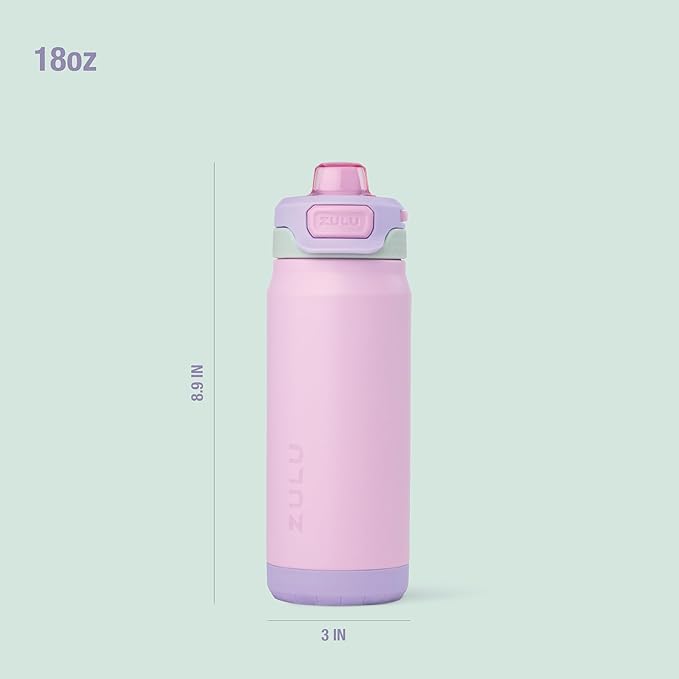 ZULU Powerfill Pro 18oz Kids Stainless Steel Water Bottle with Quick Fill Lid, Triple Wall Vacuum Insulated, Leak Proof Locking Lid, Sip & Chug, Reusable, BPA Free, Dishwasher Safe, Sweet Sorbet