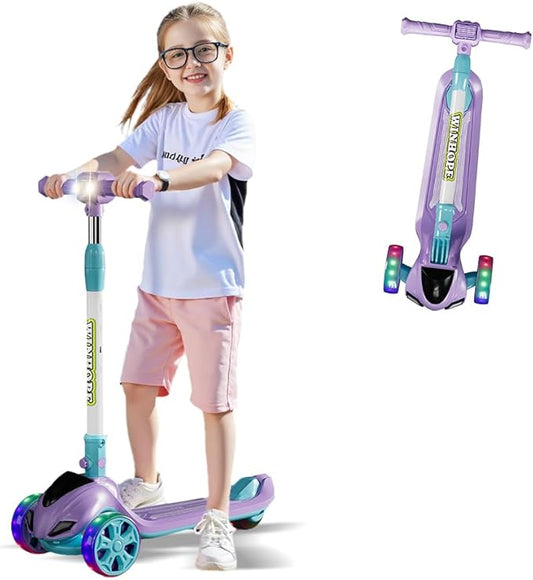 3-Wheel Foldable Kick Scooter for Kids, 4 Adjustable Height Toddler Scooter with LED Lighted Wheels, Lean-to-Steer Design& Wider Anti-Slip Deck for Children Boys & Girls Ages 3-8