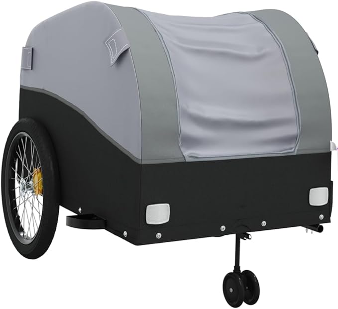 Bike Wagon Trailer, Bike Cart with Safety Flag, Bike Trailer Bicycle Cargo Trailer, Black and Gray 99.2 lb Iron, 26.8"x52.4"x26.8"