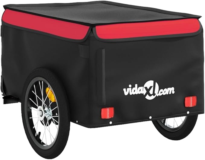 Bike Cargo Trailer, Bicycle Cart Bike Wagon Trailer, Bike Luggage Carrier, Loading Bike Storage Cart, Black and Red, Maximum Load Capacity: 99.2 lb,-438