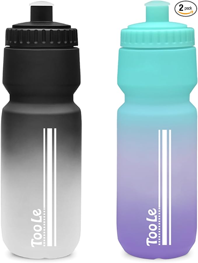 24oz Bike Water Bottle, Sport Squeeze Water Bottle Leakproof BPA Free with Capacity Scale w/Pull Top Lid, Reusable, for Bicycle, Gym, Hiking 2 Pack