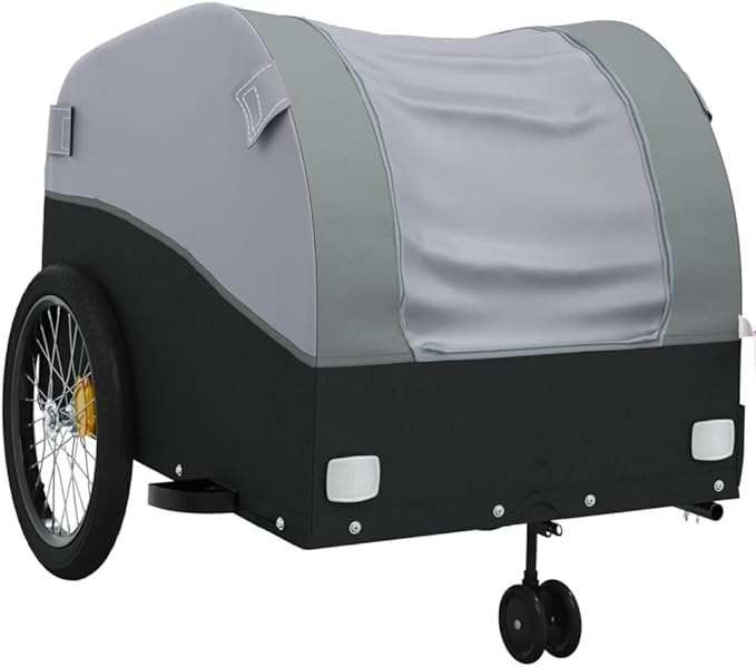 Bike Wagon Trailer, Bike Cart with Safety Flag, Bike Trailer Bicycle Cargo Trailer, Black and Gray 99.2 lb Iron, 24.8"x49.6"x24.8"