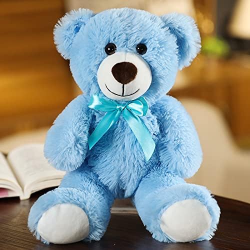 Plush Teddy Bear Cute Stuffed Animal Bear with Bow Plush Toys Gift for Kids and Girls 35cm/13.8 Inches (Blue)