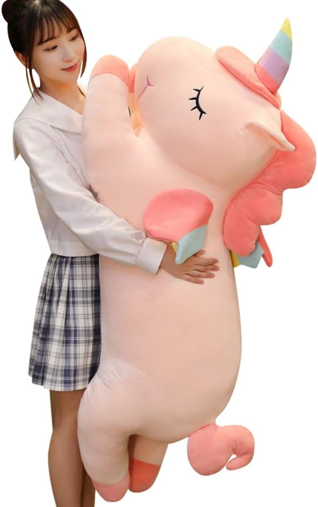 Unicorn Plush Hugging Pillow, Big Unicorn Stuffed Animal Body Pillow Toy Gifts for Kids, Valentine, Christmas (Pink, 51.1 in)
