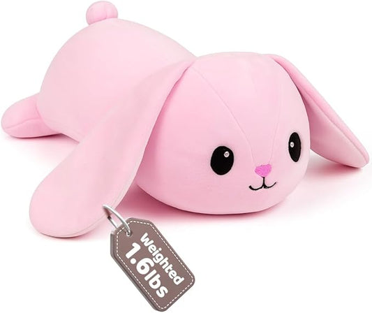 Puffpals Weighted Plush, Cute Bunny Weighted Stuffed Animal with Beads, Soft Sensory Plush Pillow Toy for Kids & Adults(13.7in, 1.6lbs)