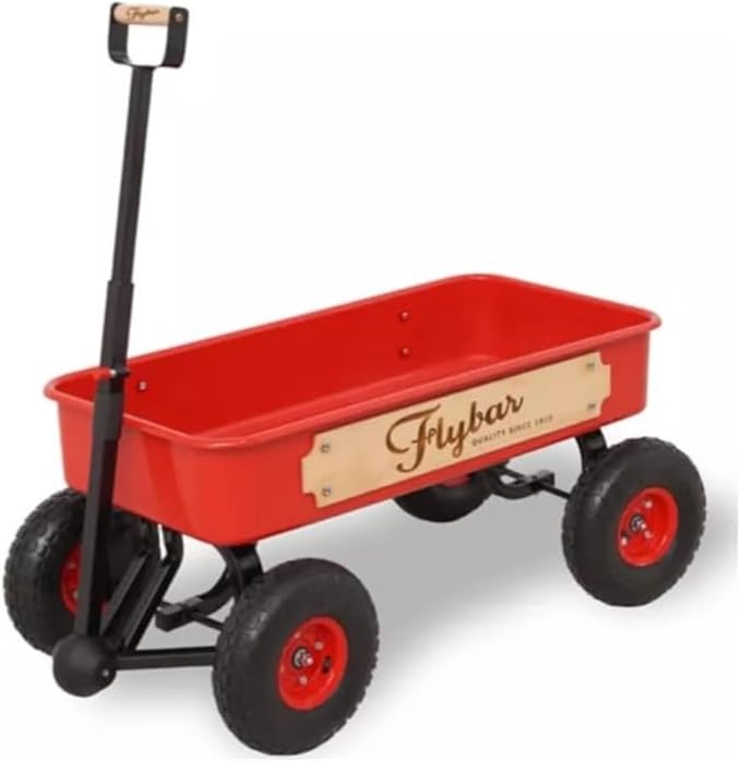 Flybar Classic Wagon for Kids, Toddler - Quad Steering System, Easy Assembly, Adjustable, Folding Handle, Rust Resistance, Durable 10 inch Air-Filled Tires, Extra Deep Beach Cart, Up to 165 lbs,3+ Red