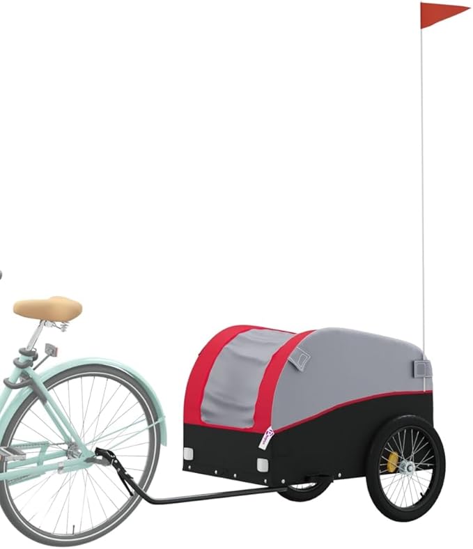 Bike Wagon Trailer, Bike Cart with Safety Flag, Bike Trailer Bicycle Cargo Trailer, Black and Red 99.2 lb Iron, 49.6"x24.8"x24.8"