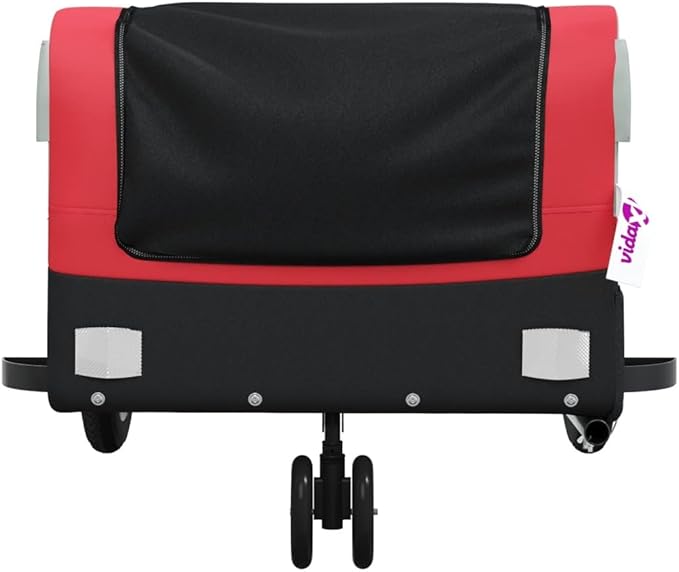 Bike Trailer Bicycle Cargo Trailer, Bike Wagon Trailer, Bike Cart with Safety Flag, Black and Red 66.1 lb Iron, 48"x20.9"x20.9"