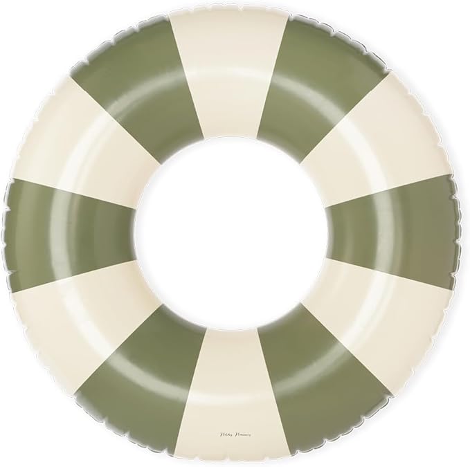 Petites-Pommes Float Ring for Kids - Durable Inner Tube, Handprinted Classic Striped Design Striped Pool Float, Soft Comfort Seaming, Packable Floats for Travel, Military Green, 35 inch