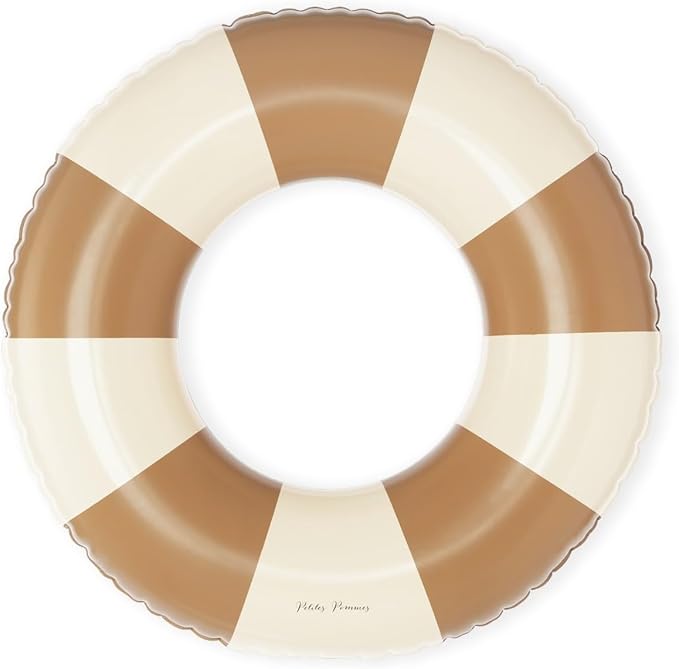 Petites-Pommes Pool Float for Kids & Toddlers - Durable Inner Tube, Handprinted Classic Striped Design Donut Floaties for Kids, Soft Comfort Seaming, Packable Floats for Travel, Light Brown, 24 inch