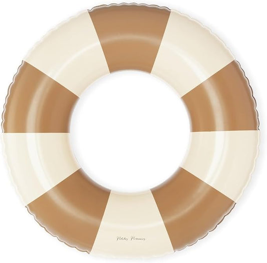 Petites-Pommes Pool Float for Kids & Toddlers - Durable Inner Tube, Handprinted Classic Striped Design Donut Floaties for Kids, Soft Comfort Seaming, Packable Floats for Travel, Light Brown, 24 inch