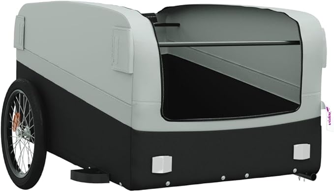 Bike Trailer Bicycle Cargo Trailer, Bike Wagon Trailer, Bike Cart with Safety Flag, Black and Gray 99.2 lb Iron, 53.9"x27.2"x23.2"