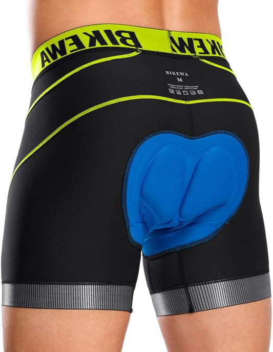 Bikewa Men's Cycling Underwear with Anti-Slip Leg Grips 4D Padded Bike Shorts MTB Liner for Bicycle Biking Riding