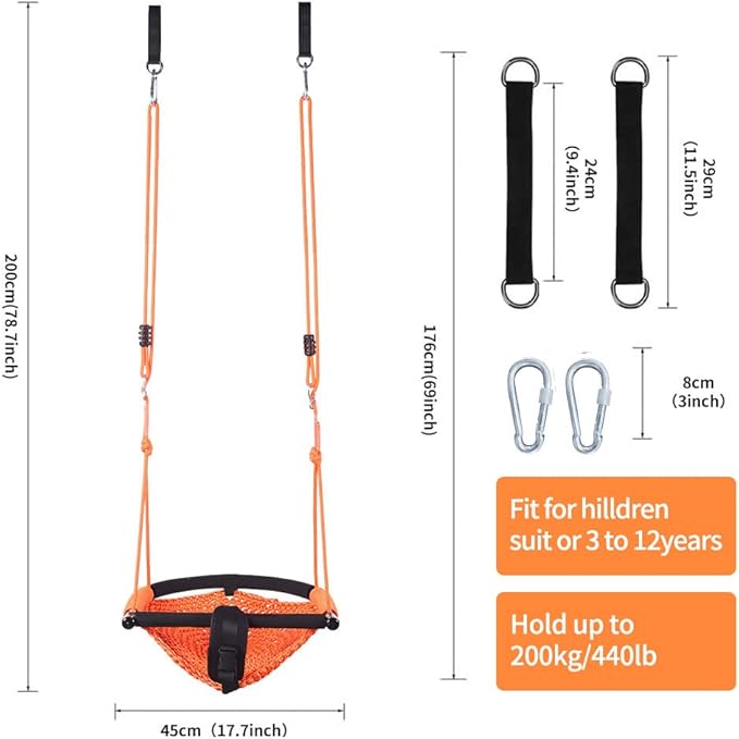 2 -in- 1 Toddler Swing. Swing Seat for Kids with Adjustable Ropes, for Kids Heavy Duty Rope Play Secure Children Swings Set, for Outdoor Indoor, Backyard. Upgrade Product (Orange)