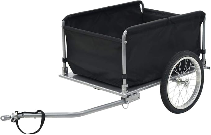 Bike Cargo Trailer with Rain Cover, Bicycle Cargo Trailer Foldable Two-Wheel Bike Luggage Wagon Bicycle Trailer with Removable Cover, Black and Yellow, Maximum Load Capacity: 143.3 lb