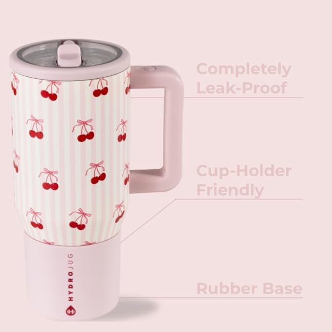 HydroJug Kids - 20 oz Insulated Kids Water Bottle with Flip Straw & Handle | Leak-Proof & Durable | Perfect for School, Sports, Lunch, Travel & Camp, Sweet Cherry