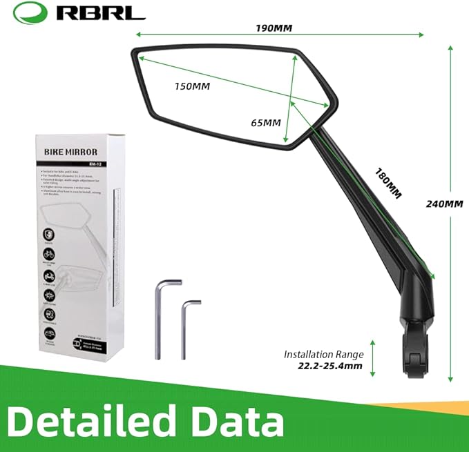 RBRL Bike Mirror Rotatable HD Crystal Clear Glass Bike Mirrors Handlebar Rearview Mirror, Wider View Bicycle Mirrors for electric bike, Scratch Resistant Bike Rear View Mirror(Handlebar-Pair)